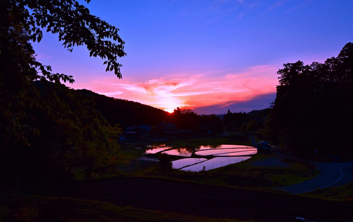 高山棚田の夕焼け