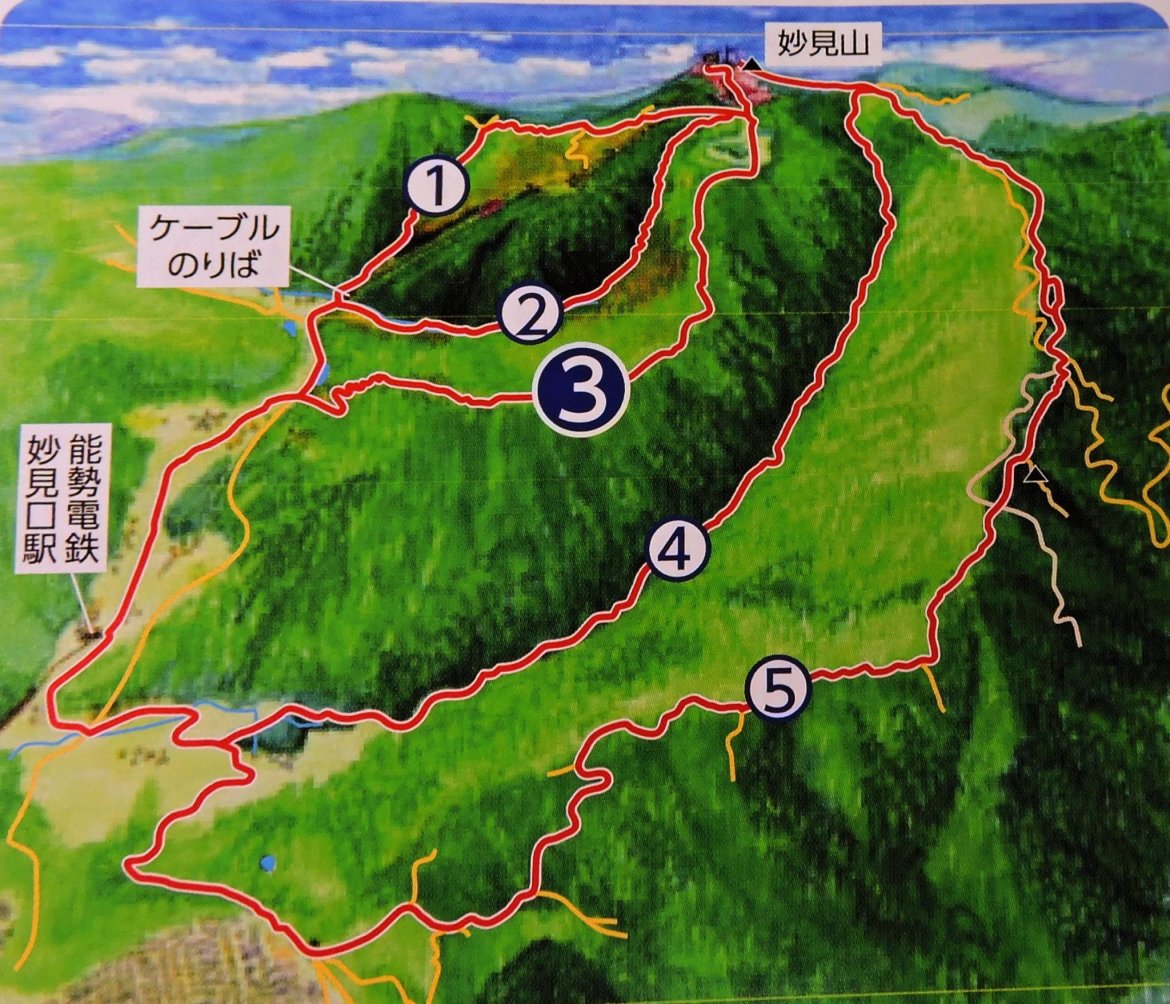 妙見山・高代寺ハイキングの地図